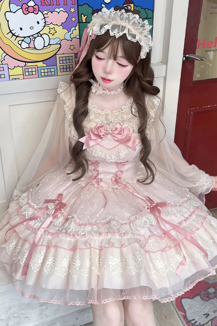Magenta Sleeveless Ruffle Bow Lace Corset Sweet Jumper Dress - Candy House