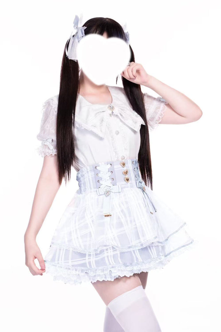 Triple-Layered Bow Lace-Up Organza Sweet Jirai Kei Skirt