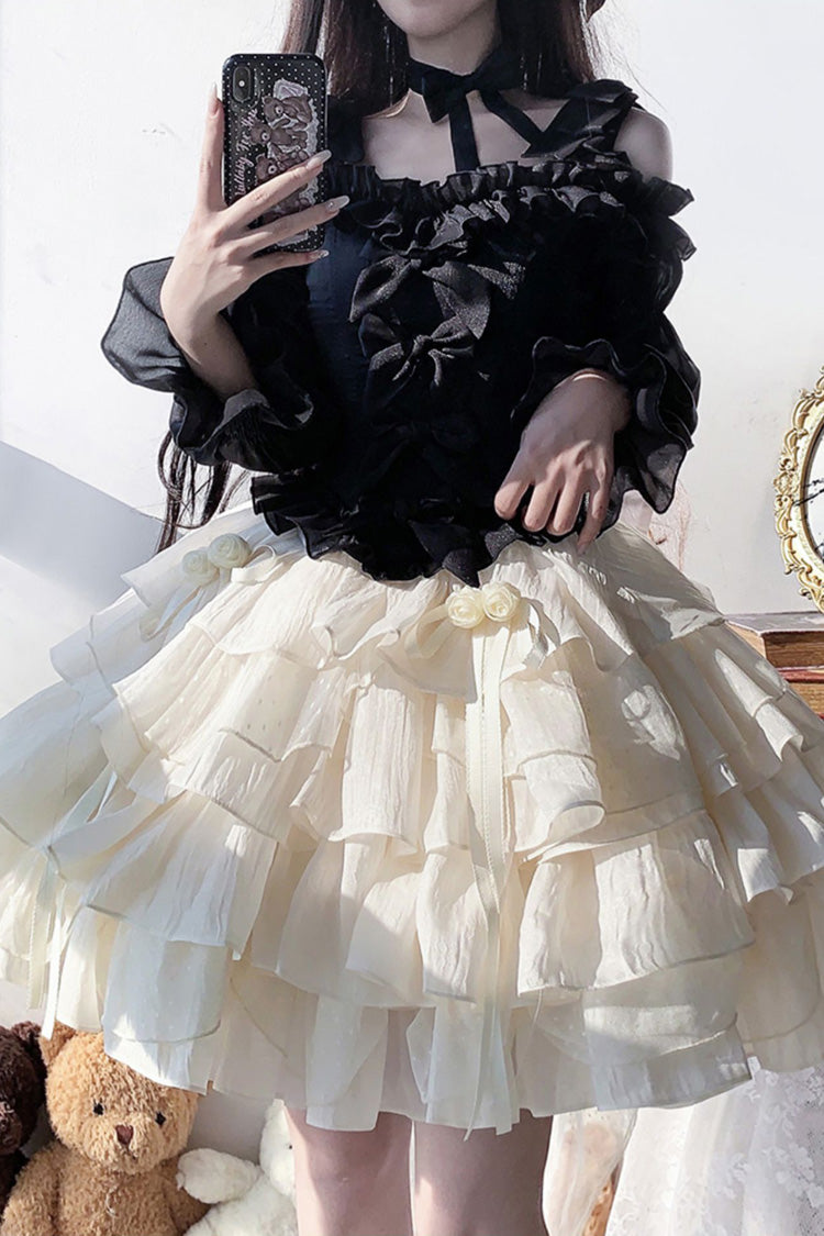 Apricot Bowknot Sweet Princess Lolita Layered Skirt Dress
