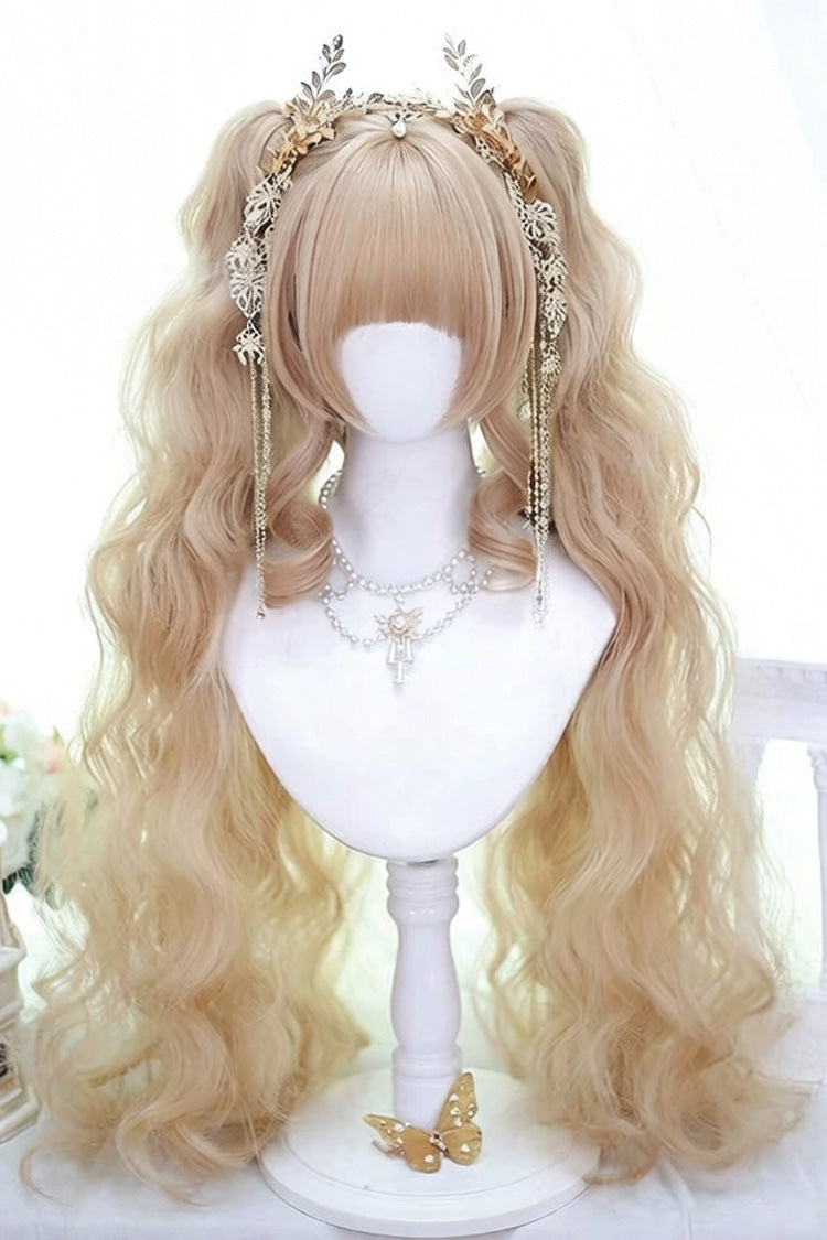Airy Bangs Twin-Tail Wig Set - Soft Golden Waves