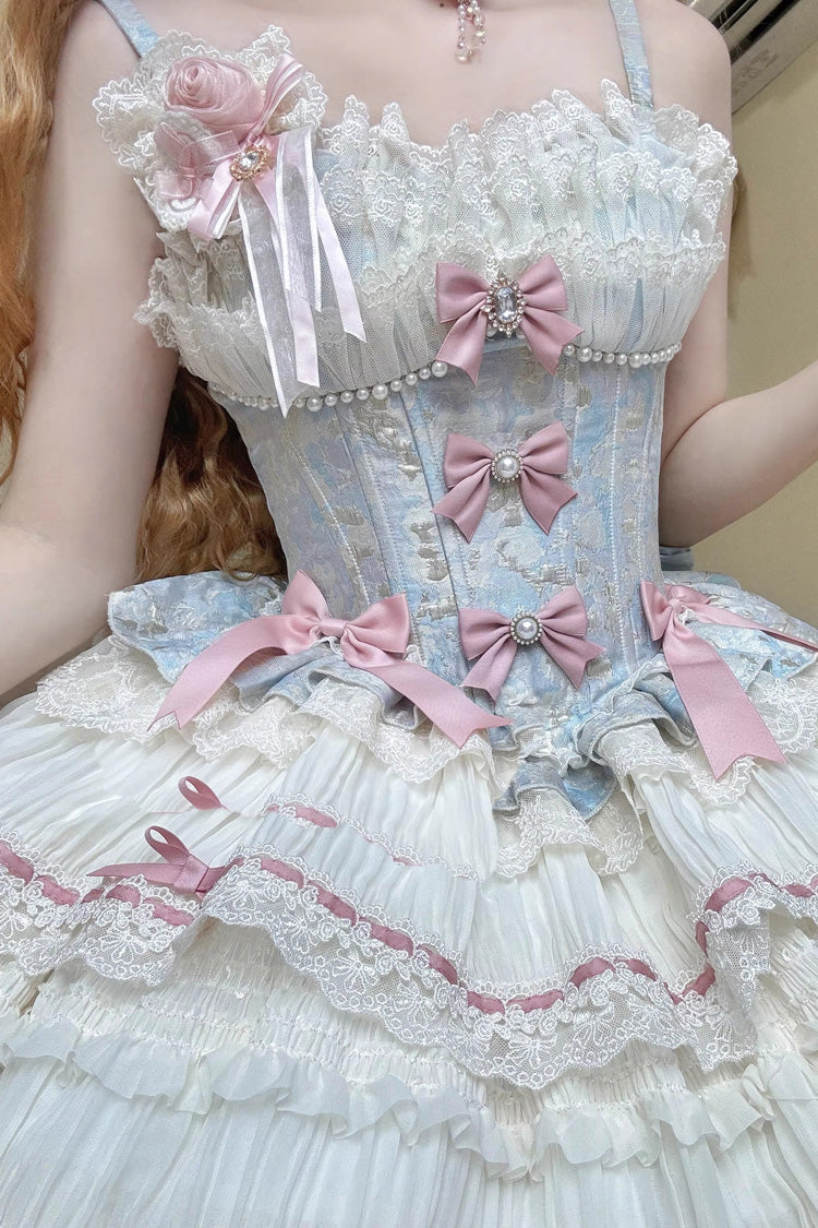 Sea Salt Souffle Sleeveless Multi-Tier Bow Lace Ballet Lolita Jumper Dress