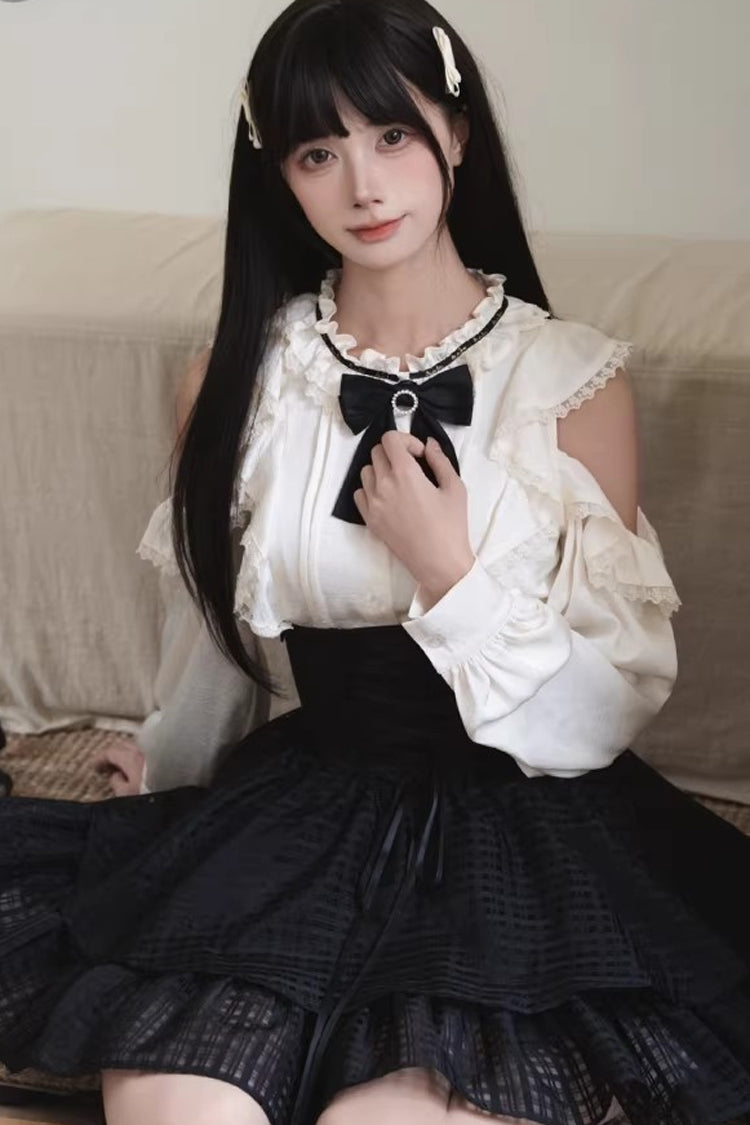 Double-Layered Cut-Out Bow Lace-Up Classic Jirai Kei Skirt Set