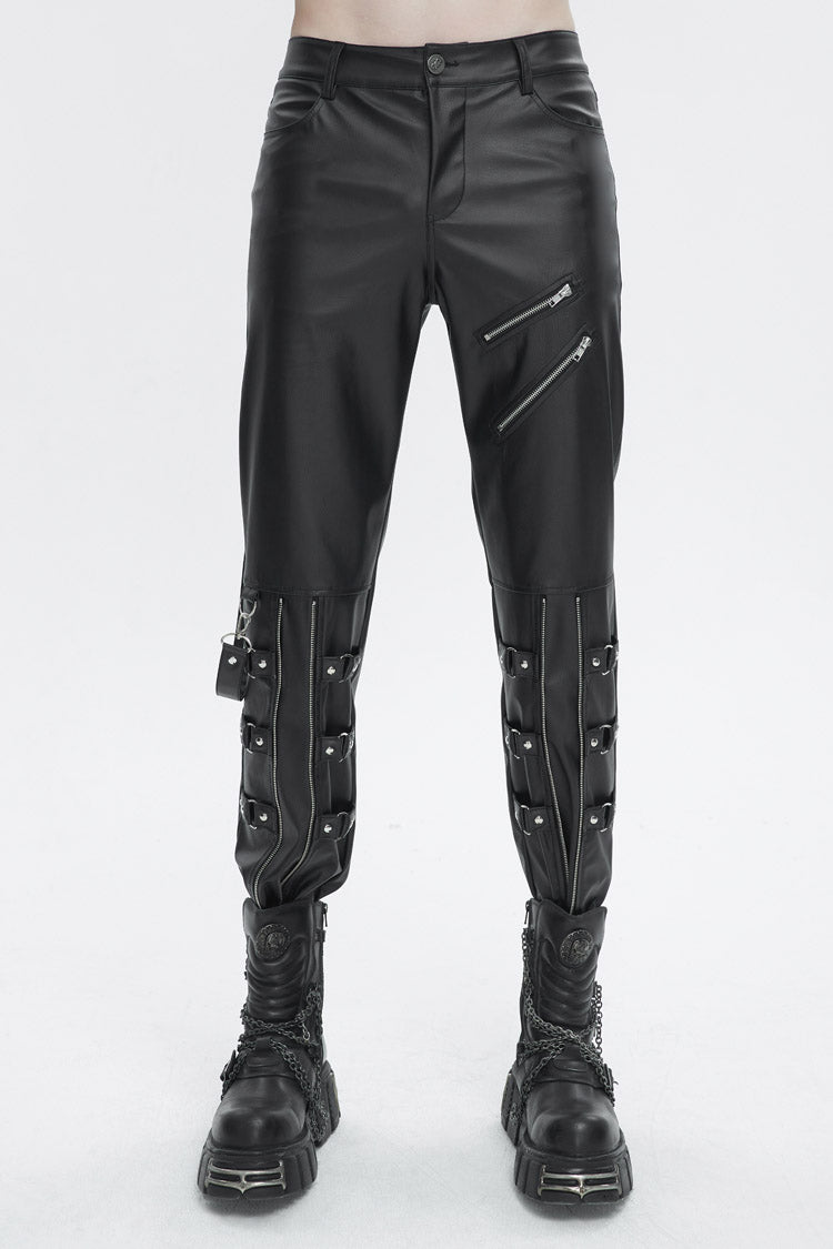 Removable Zipper Faux Leather Punk Pants