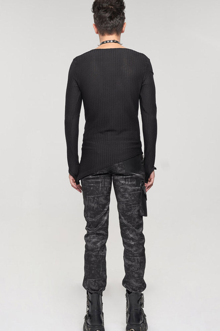 Gothic Asymmetric Drawstring Coarse Net Men's Shirt
