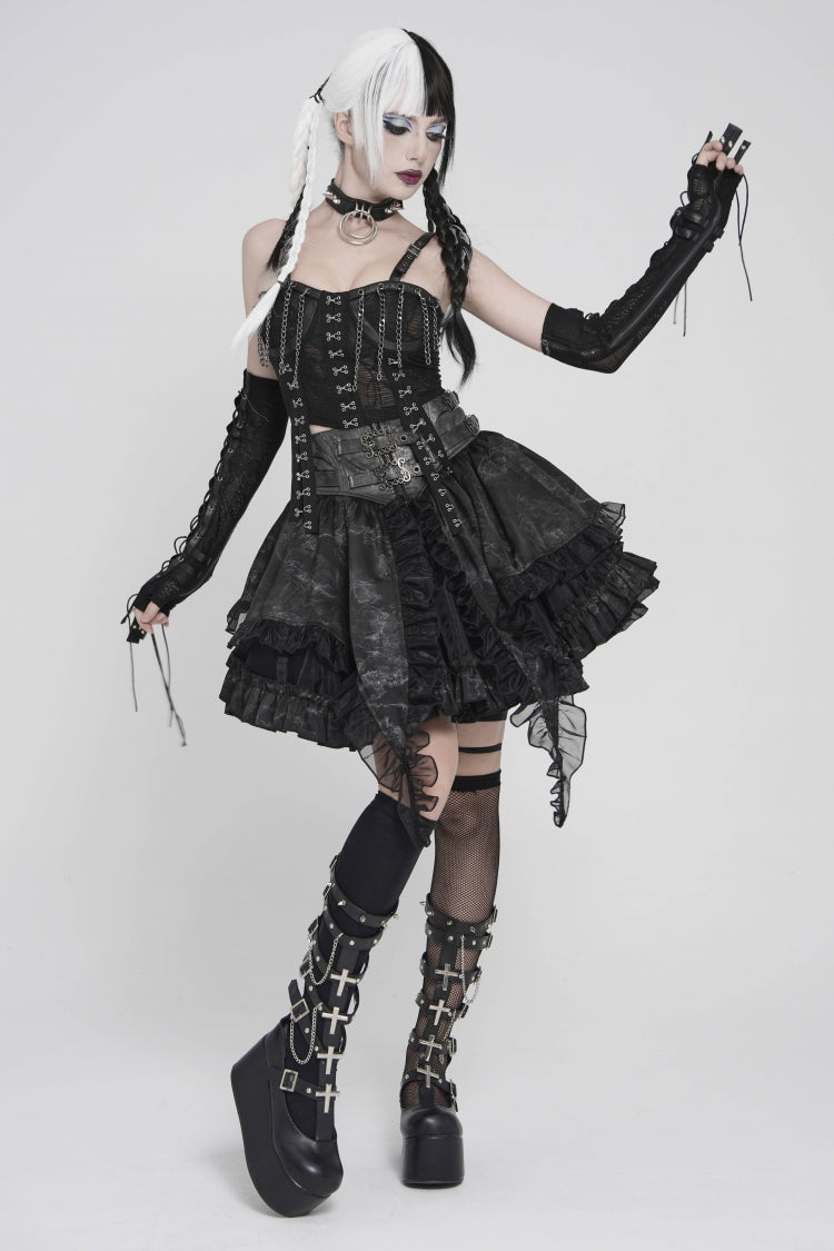 Noir Punk Fingerless Gloves with Mesh and Eyelets