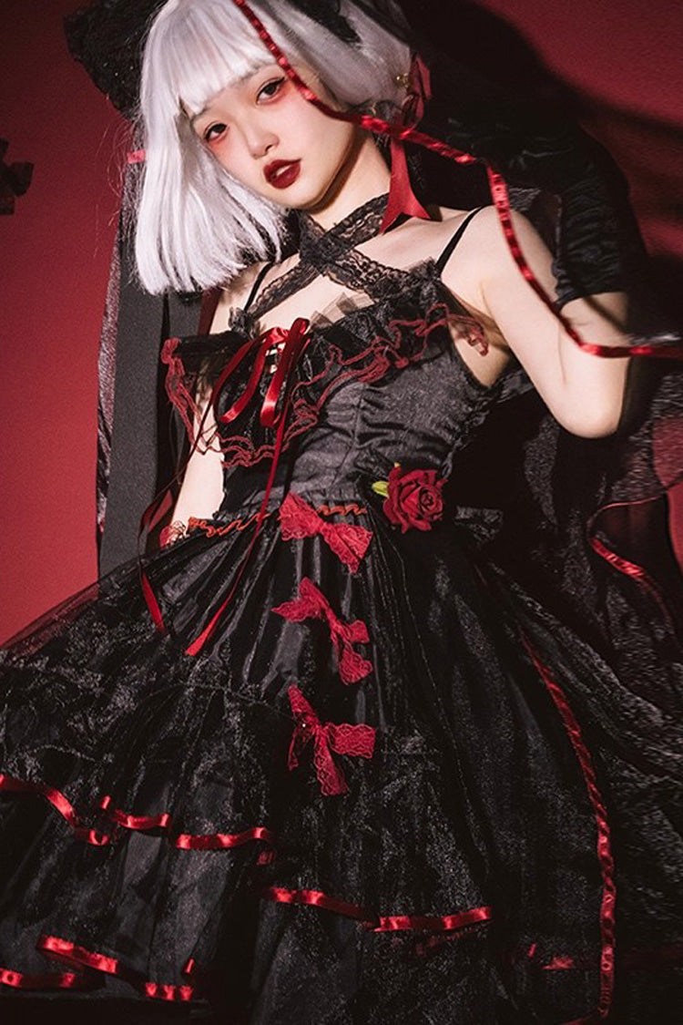 Seven Deadly Sins Sleeveless Double-Layered Ruffled Hanayome Bow Lace Gothic Plus Size Lolita JSK Dress - 3 Colors