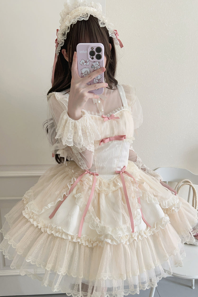 Flower Season Bow-Trim Lace Ballet Lolita Jumper Skirt in Four Colors
