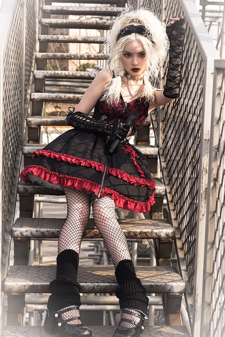 Black Red Judgment Day Red Cross Ruffled JSK