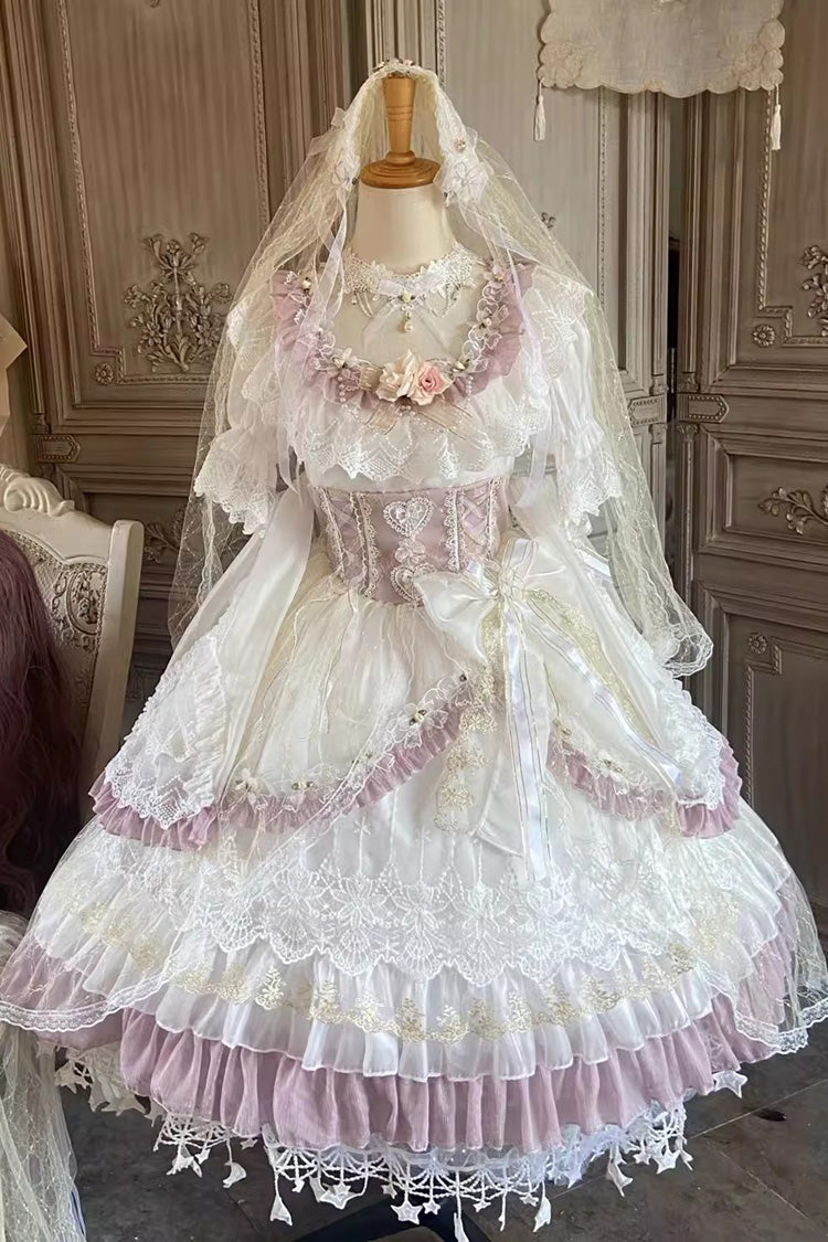 Elizabeth Tea Party Multicolor Short Sleeve Ruffle Bridal Bow Stitched Lace Lolita Gown