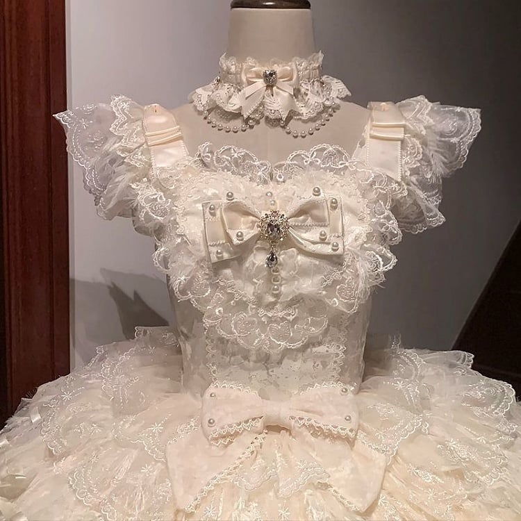 Skirt Hanayome Lolita Hime Fabric Butterfly Tiered Bodice Apricot Dress