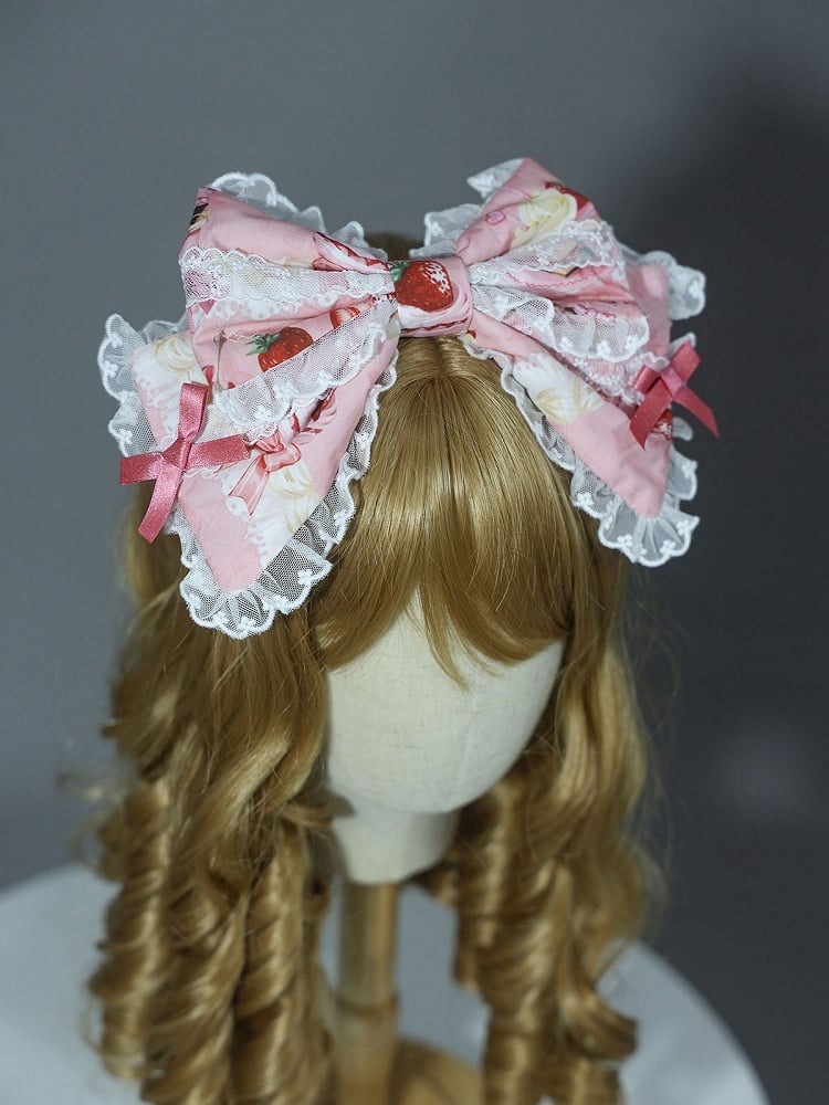KC Strawberry Bowknot White Yellow Print Pink /