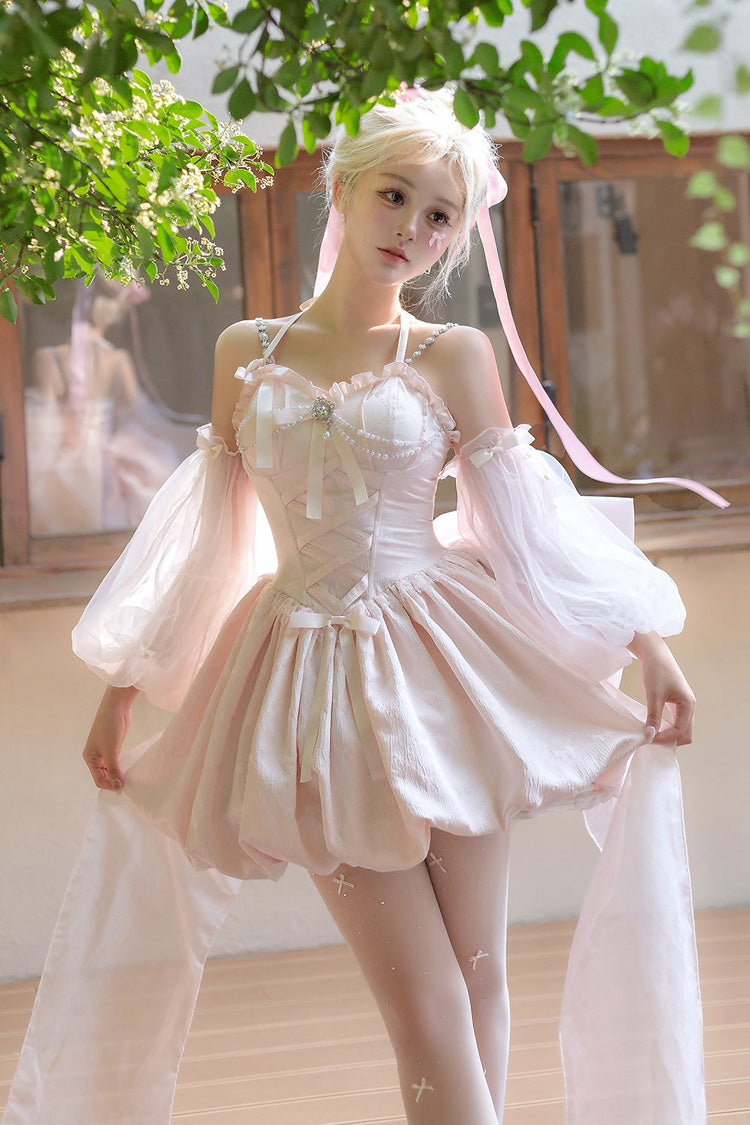 Blush Sleeveless Ruffle Bow Corset Sweet Tulip Jumper Set - The Runaway Princess