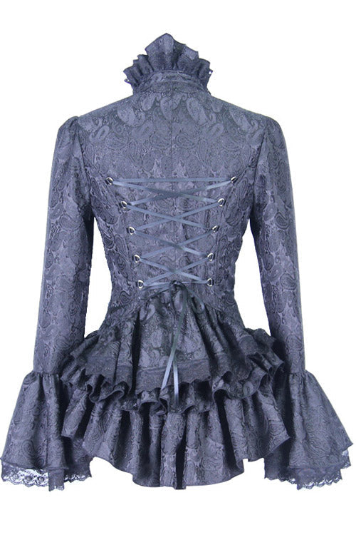 Vintage Gothic Blouse with Ruffled Trumpet Sleeves