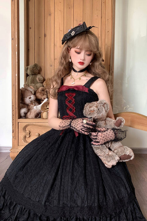 Vintage Rose Multi-Layer Embroidered Sweet Lolita JSK - Black Ruffled Elegance