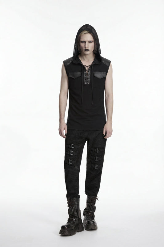 Noir Punk Vest with Hood and Metal Studs