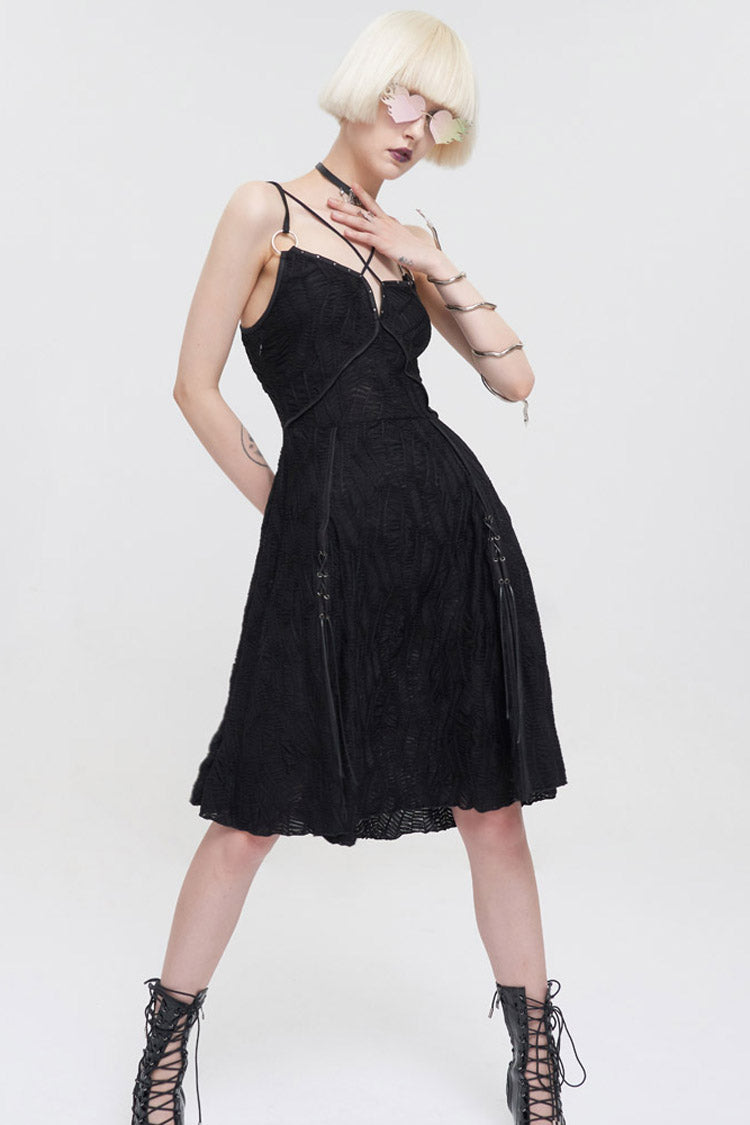 Stretch Fabric Slit-Hem Suspender Punk Dress