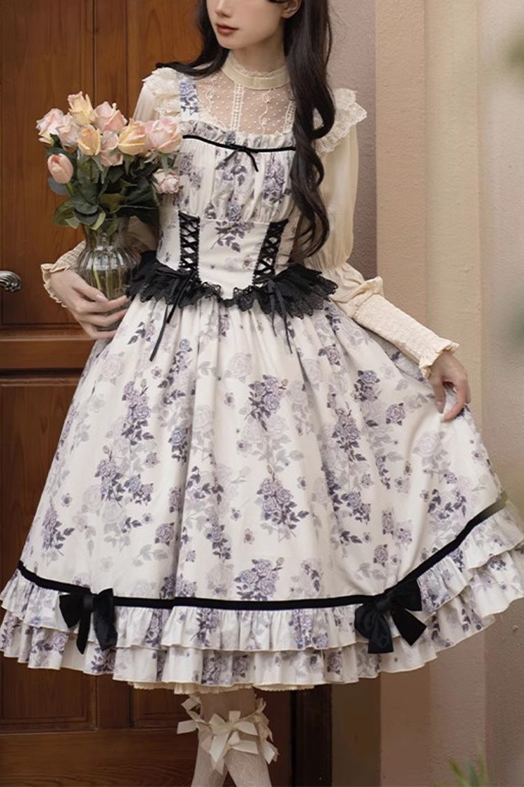 Ivory Rose Print Ruffled Dress - Elegant Princess