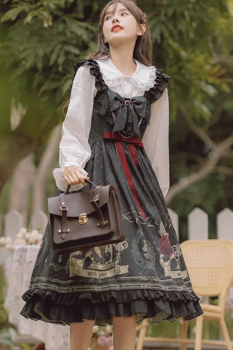 Gothic Princess Lolita Dress with Birdcage Rose & Ruffle Bow