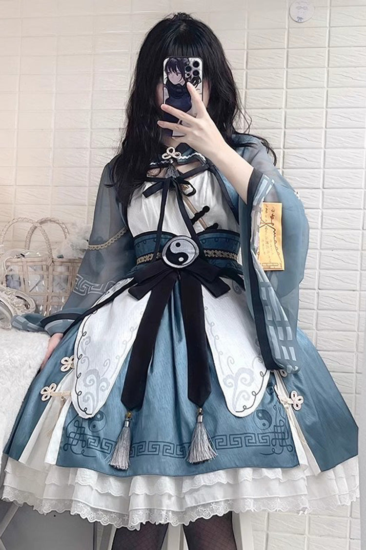 Little Taoist Priest Print Ruffled Sweet Chinese JSK - 2 Colors