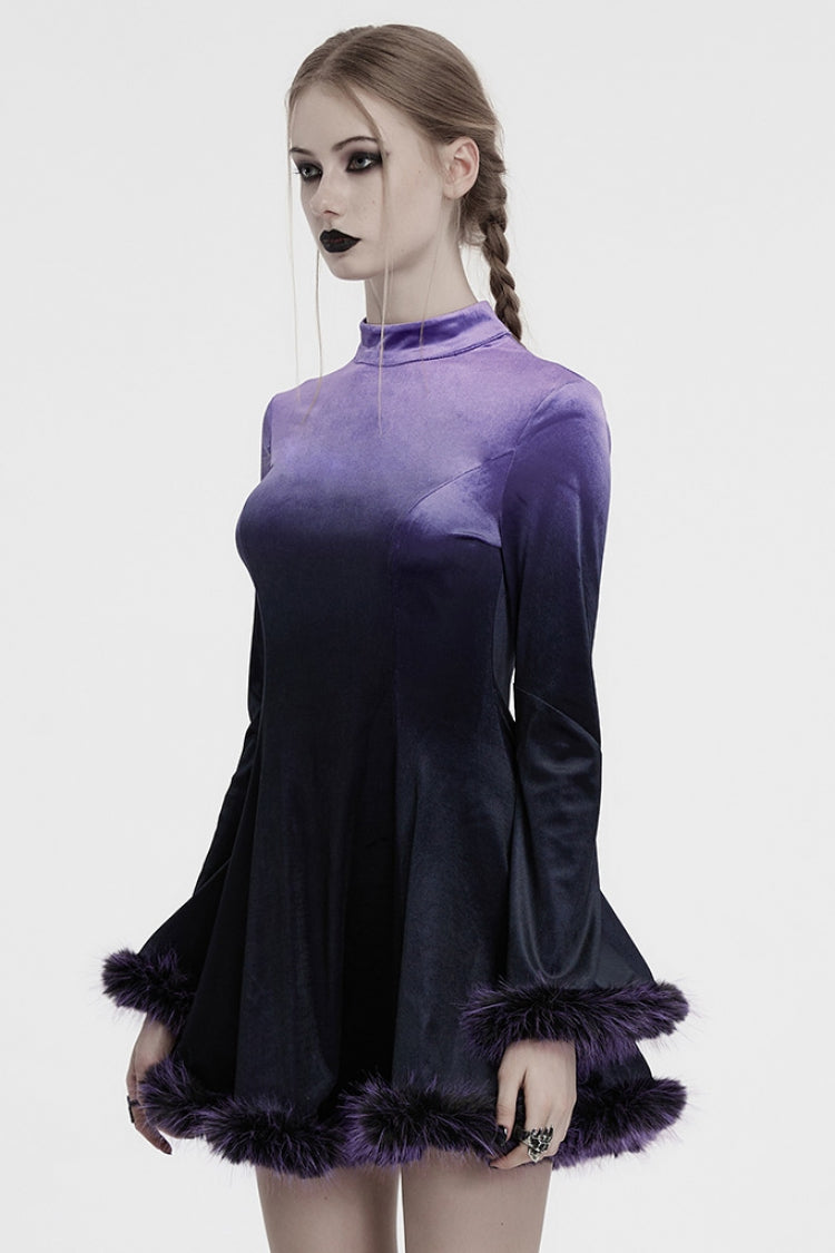 Purple Gradient Long Sleeve Gothic Dress