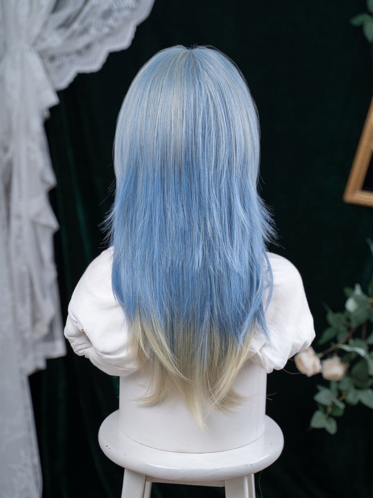 65CM Length Color Straight With Air Wig Hime Ombre Blue Cut Bangs Hair