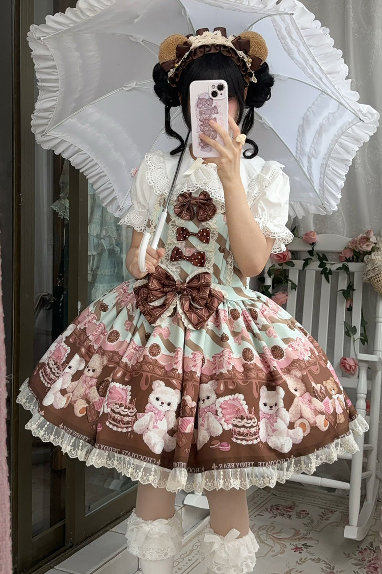 Sleeveless Lace Bow Print Strap Dress in 2 Shades - Chocolate Brownie