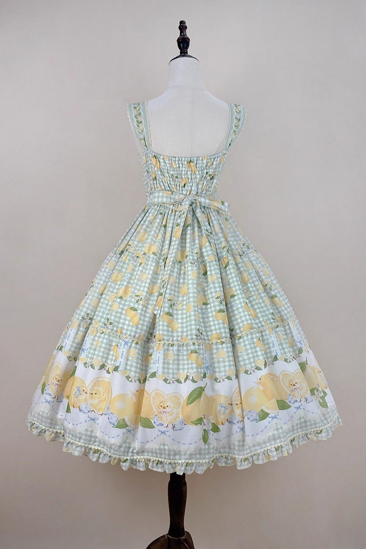 Verdant Printed Ruffle Bow Lace Sweet Long Jumper - Lemon Chicken