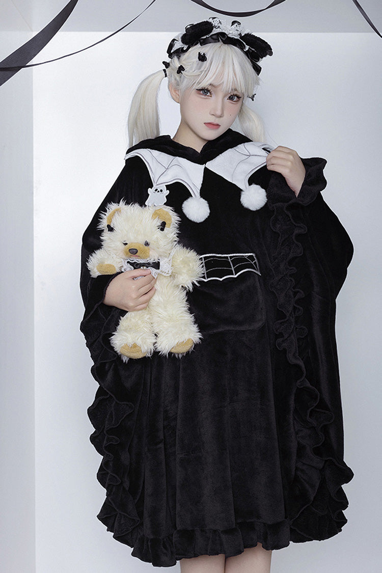 Sweet Lolita Hooded Coat Cloak with Ruffled Bat Design
