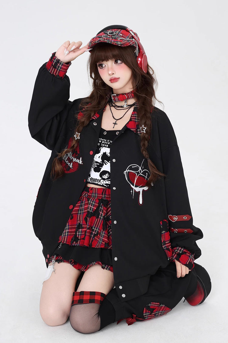 Long Sleeve Embroidered Stitching Gothic Jirai Kei Coat