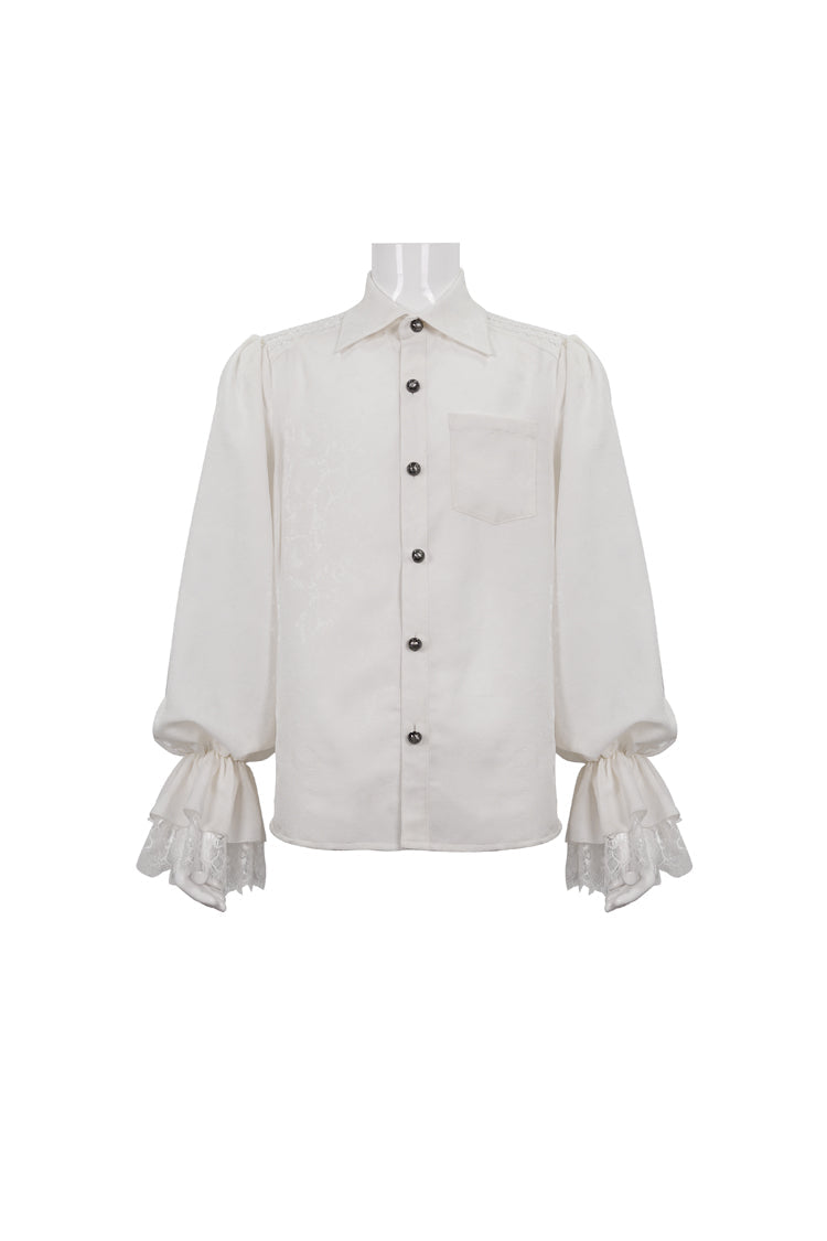 Ivory Gothic Shirt with Puff Sleeves and Lace Hem for Men