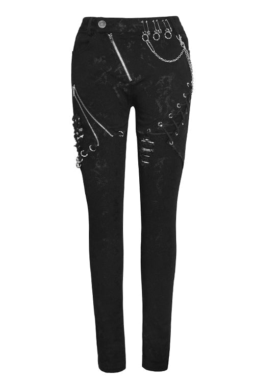 Zippered Stretch-Fit Punk Trousers for Women