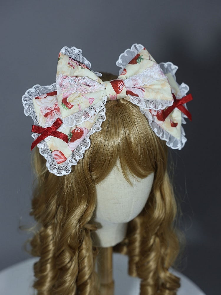 KC Strawberry Bowknot White Yellow Print Pink /