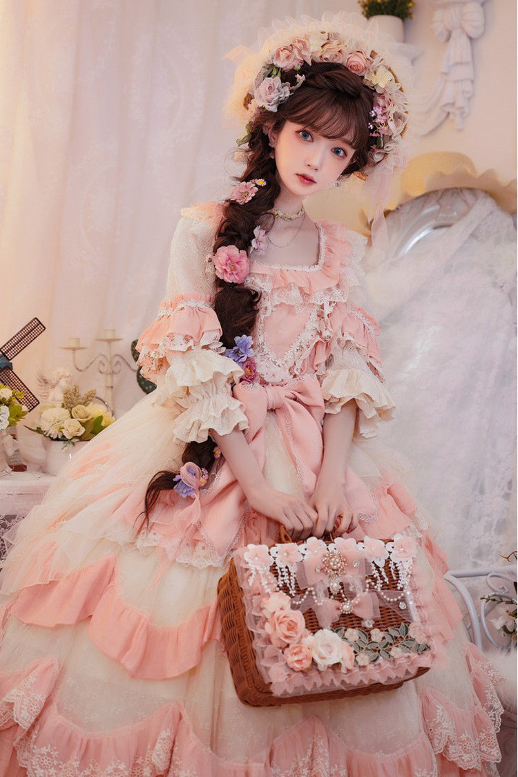 Rattan Flower Bowknot Tote Bag with Elegant Princess Lolita Charm, 2 Colors