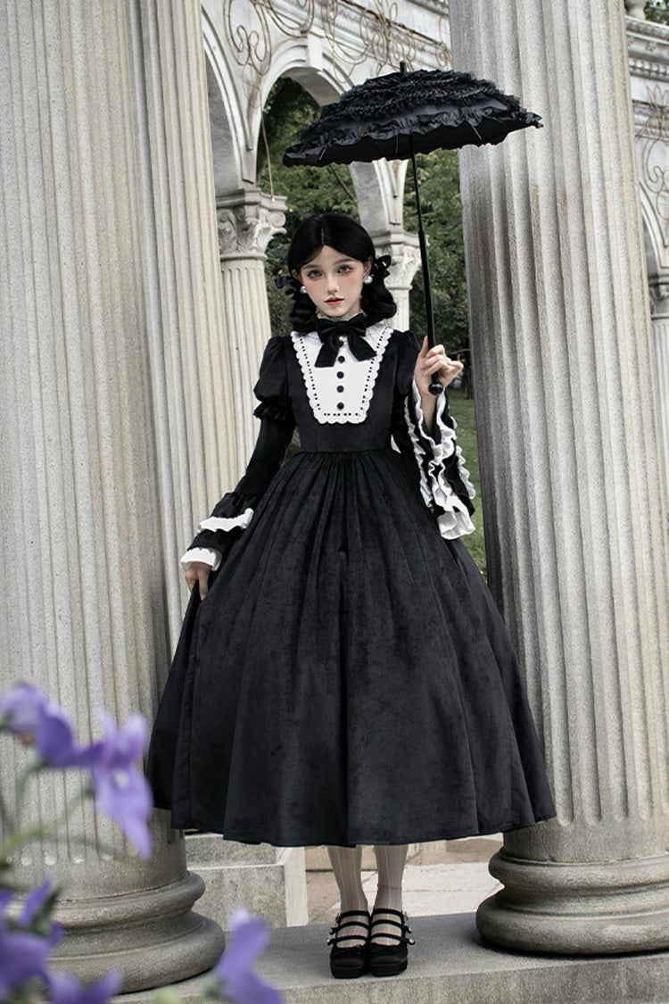 Black Sleepless Night Long Hime Sleeves Ruffle Bow Gothic Dress