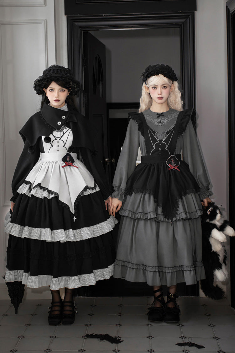 Gothic Ruffle Embroidered Long-Sleeve Dress in 2 Colors - Castle Night