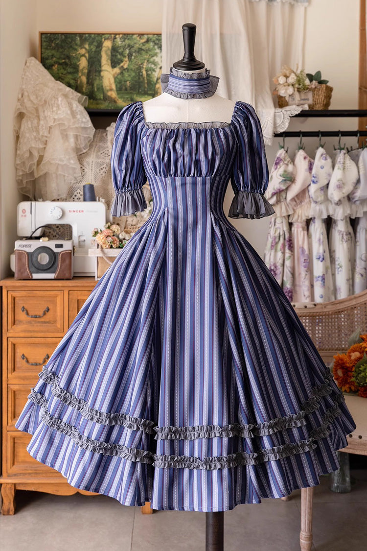 Botanical Print Ruffle-Trim Lace Summer Lolita Gown in Six Shades - Forest Basket