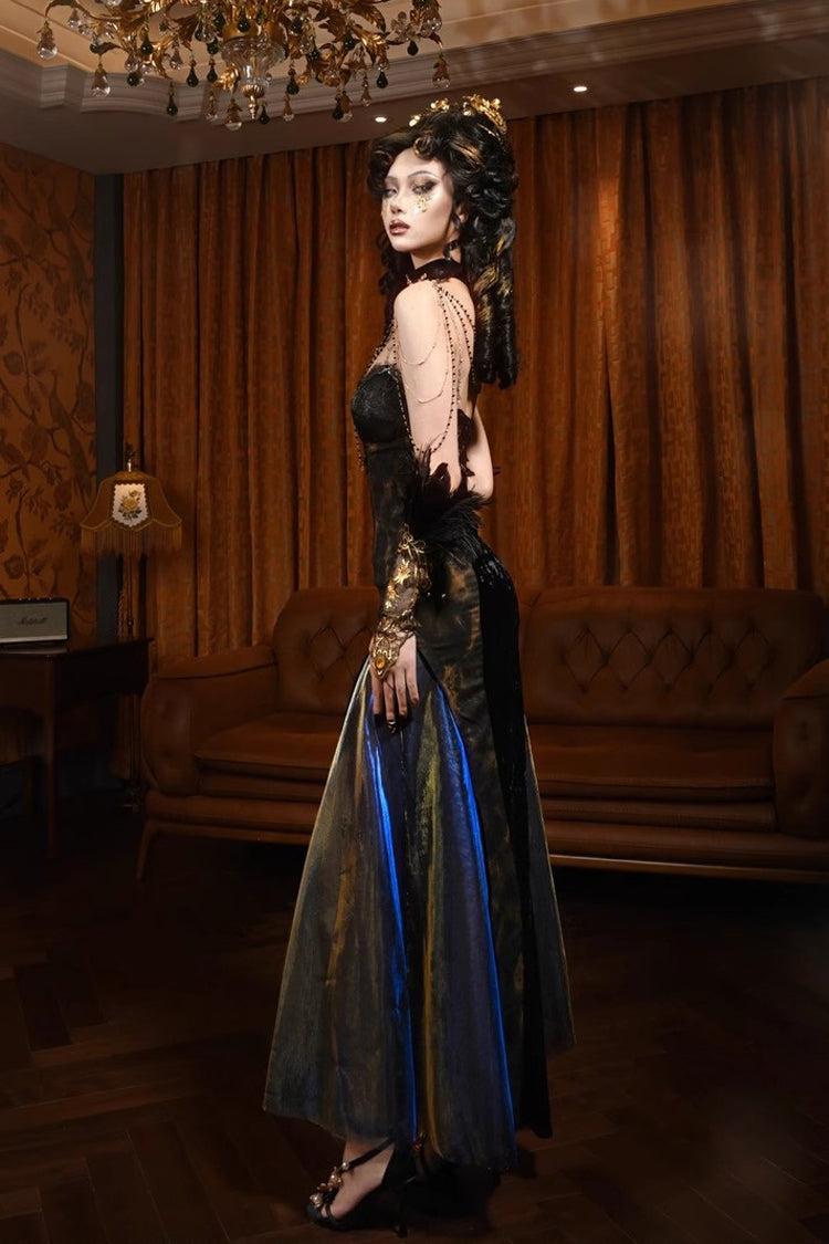 Gothic Gilded V-Collar Sleeveless Ruffle Lace Slim Lolita JSK Dress
