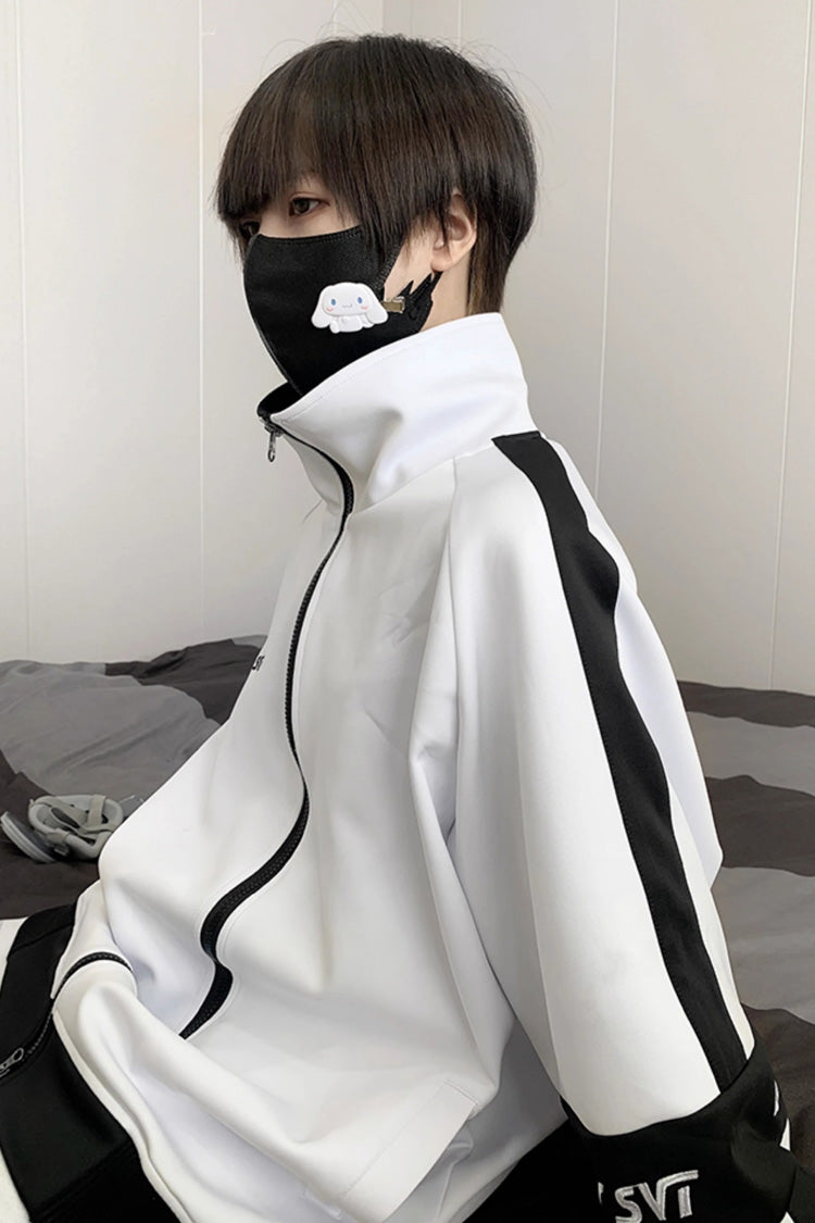 Printed Jirai Kei Long-Sleeve Coat with Unique Pattern, 3 Colors