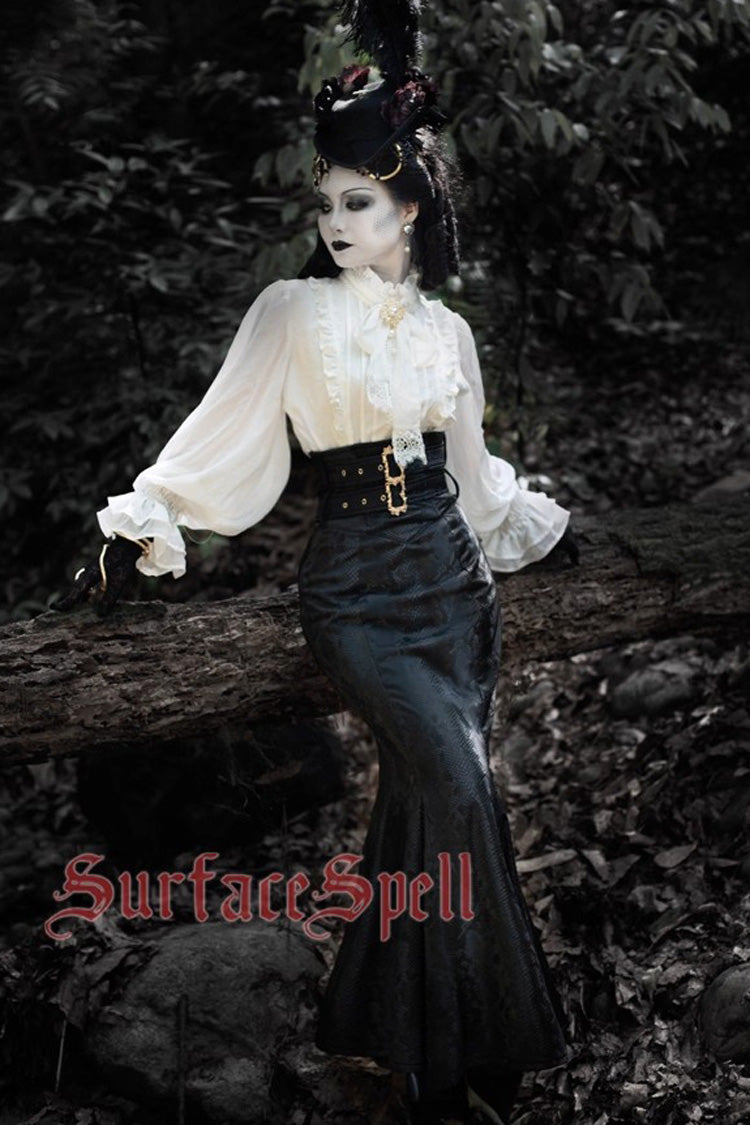 Black Faux Leather Snake Print Gothic Lolita Mermaid Skirt