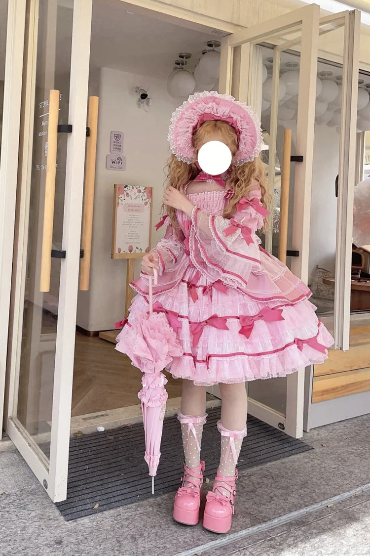 Velvet Cake Lolita Dress with Trumpet Sleeves & Lace Trim