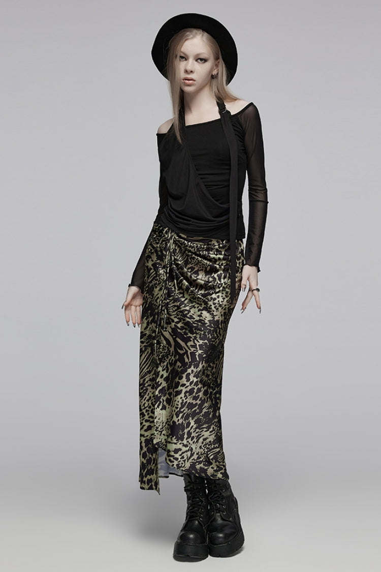 Punk Tee for Her with Boat Neck & Asymmetric Long Sleeves