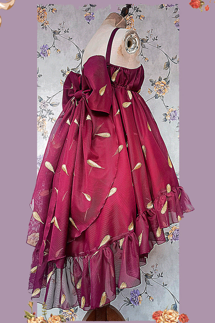 Feather Snowflake Embroidery Sleeveless Ruffle Bow Sweet Lolita JSK in Three Shades