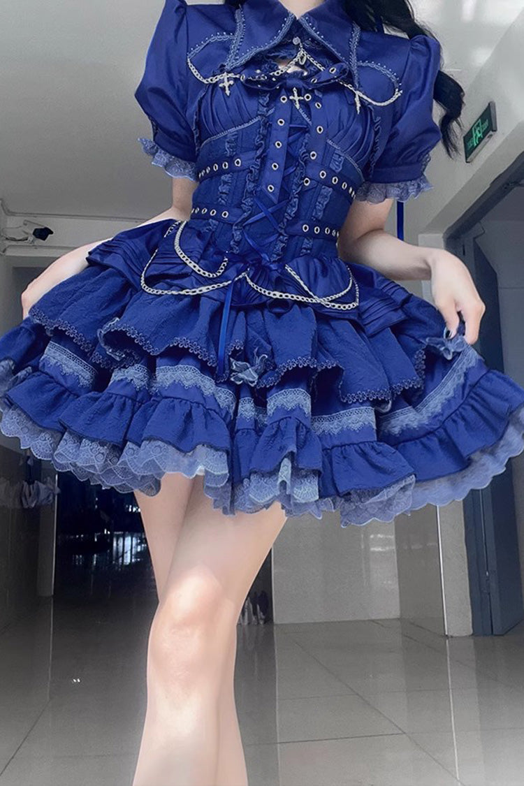 Triple-Layered Ruffled Lace-Up Gothic JSK Dress in 6 Colors - Covenant Cross