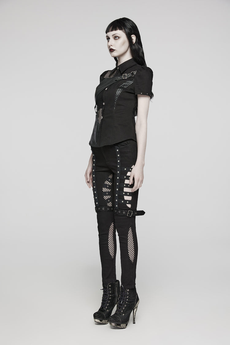 Steampunk Blouse with Hollow Leather Stitching