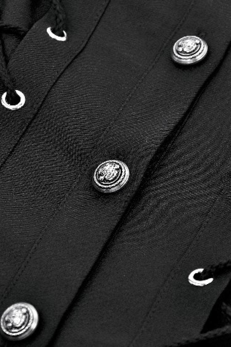Punk Blouse with Turn-Down Collar and Lace-Up Eyelets