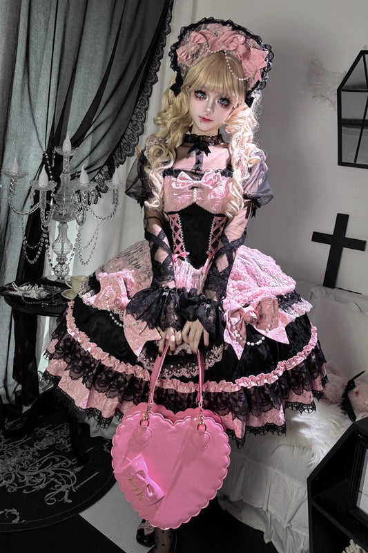 Ebony Rose Sleeveless Ruffle Bow Lace Corset Ballet Jumper Dress - Rose Princess