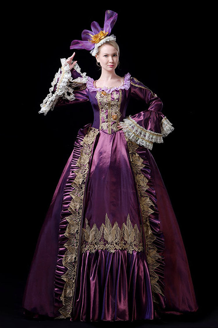 Victorian Ball Gown with Long Flared Sleeves and Hollow Embroidery