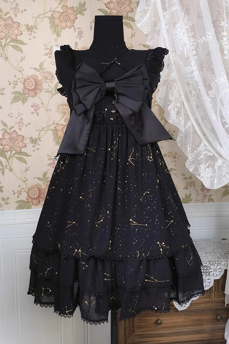Triple-Layered Ruffle Hot Stamping Bowknot Classic Gothic Princess Lolita Jsk Dress