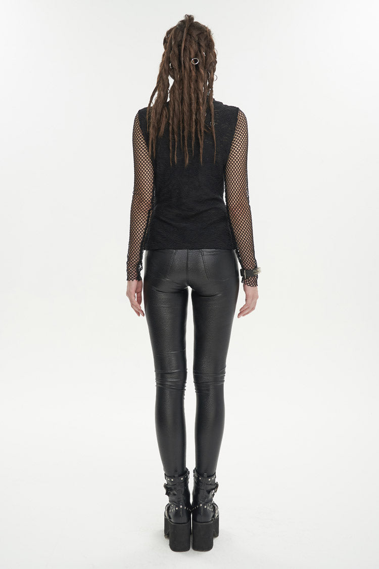 Punk T-Shirt with Faux Suspenders and Knit Mesh