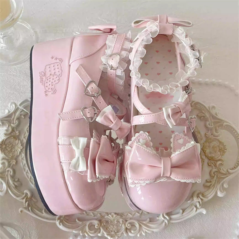 Bowknot Lace Sweet Lolita Shoes with Height Boost - 4 Color Options